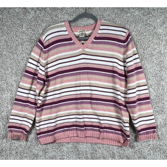St. John's Bay Sweaters - Vintage St. John’s Bay Sweater • Retro Pink Stripes • Super Soft & Comfy SIZE L